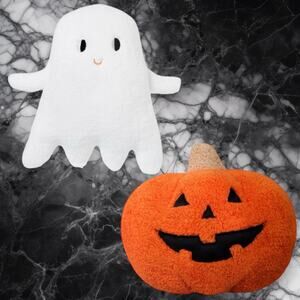Lot 2 Target Pumpkin Jack-O-Lantern Sherpa Orange Plush Pillow Halloween Ghost